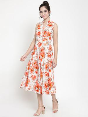 mandarin neck floral flared dress - 15885302 - Standard Image - 2