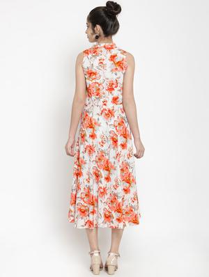 mandarin neck floral flared dress - 15885302 - Standard Image - 3