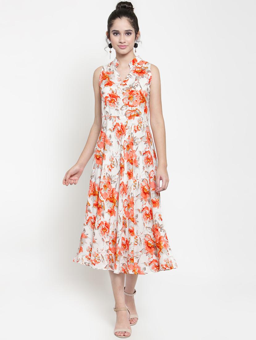 mandarin neck floral flared dress - 15885302 - Zoom Image - 1