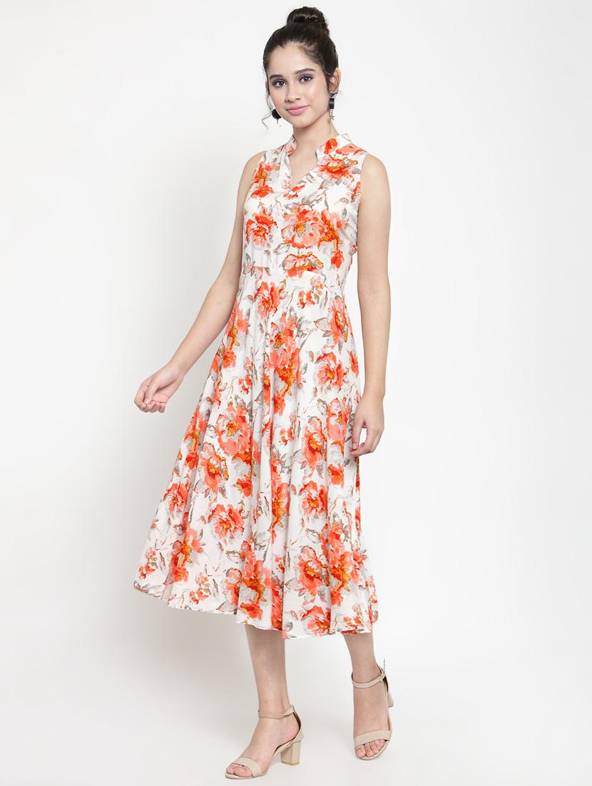 mandarin neck floral flared dress - 15885302 - Zoom Image - 2