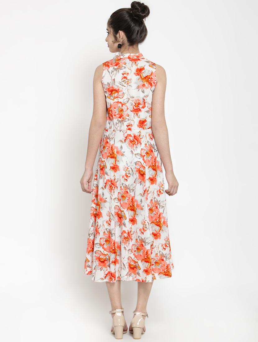 mandarin neck floral flared dress - 15885302 - Zoom Image - 3