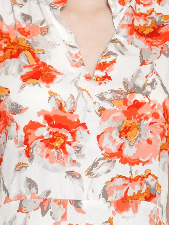 mandarin neck floral flared dress - 15885302 - Zoom Image - 4