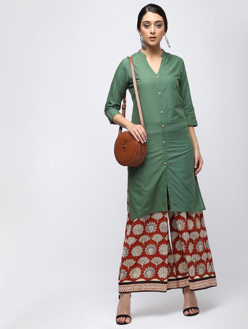 olive solid straight kurta - 15887527 - Very Small Image - 1