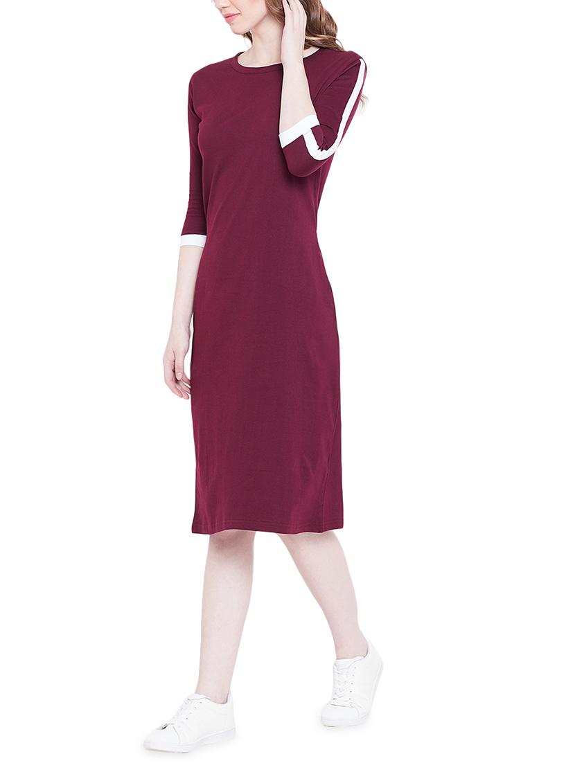 berry purple contrast panel dress - 15887616 - Zoom Image - 2