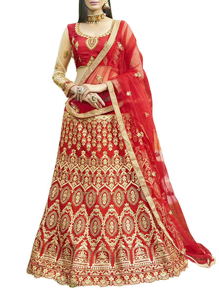 Embroidered a-line lehenga with contrast dupatta - 15887642 - Zoom Image - 1