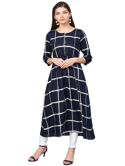 checkered a-line kurta - 15887855 - Standard Image - 1