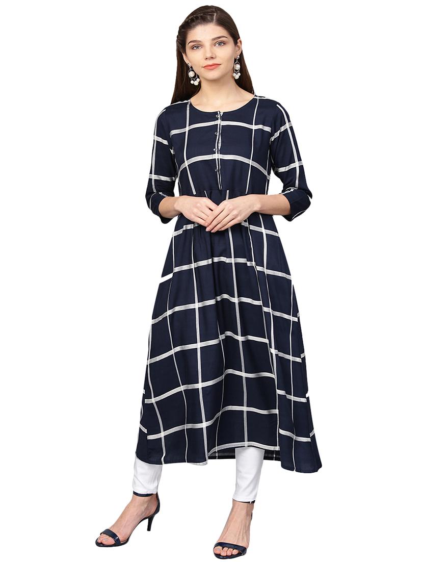 checkered a-line kurta - 15887855 - Zoom Image - 1