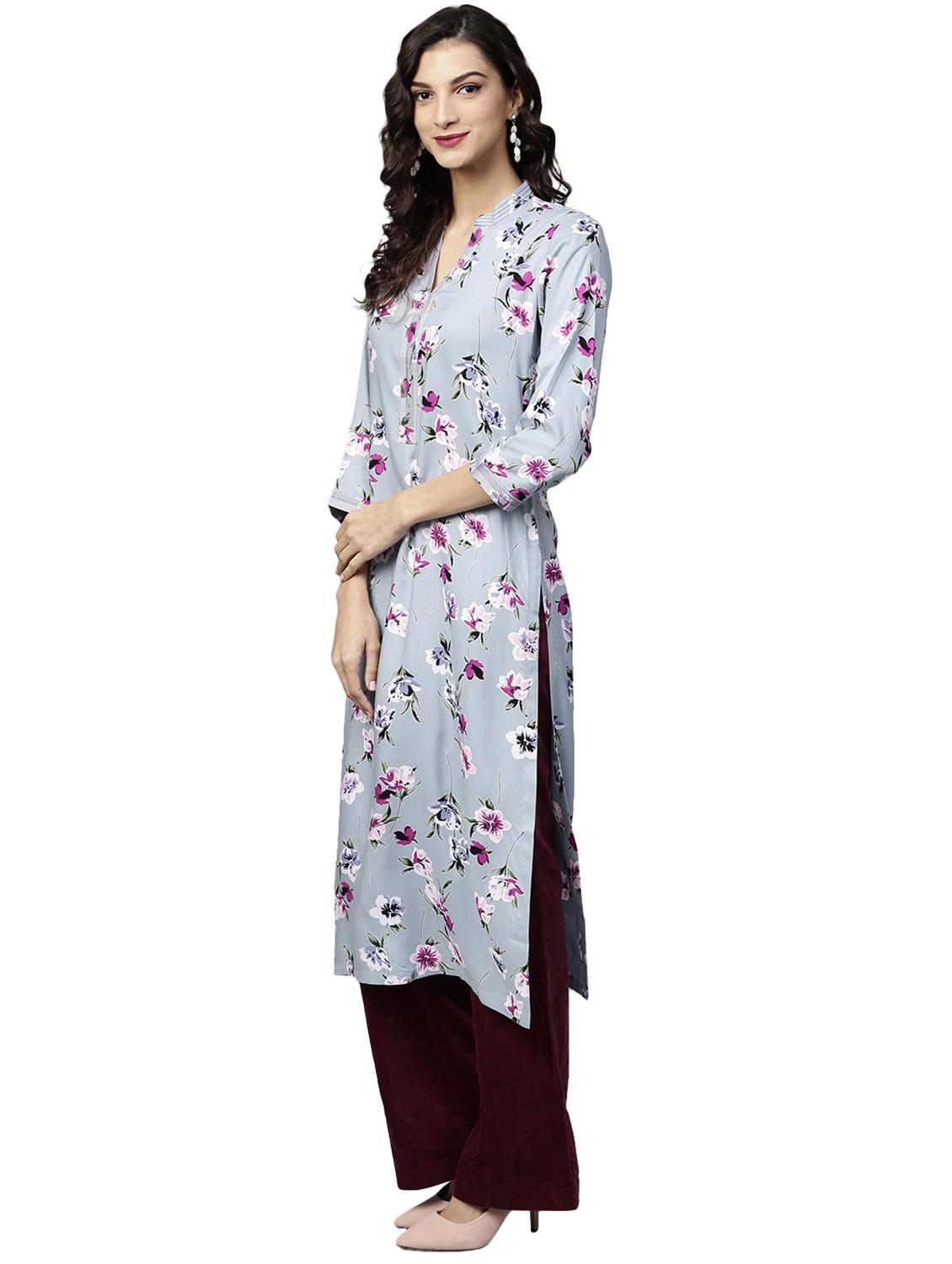 floral printed straight kurta - 15888729 - Zoom Image - 2