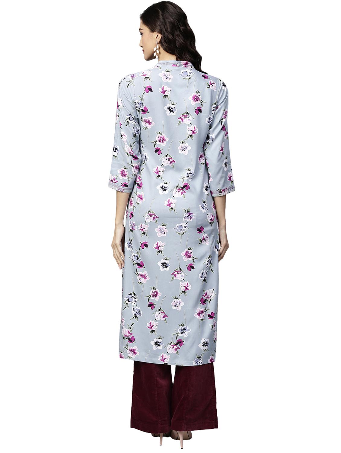 floral printed straight kurta - 15888729 - Zoom Image - 3