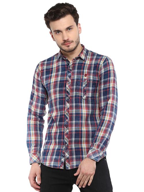 blue checkered casual shirt - 15888922 - Standard Image - 1