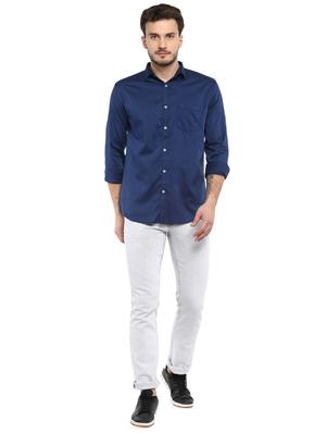blue solid casual shirt - 15888925 - Standard Image - 4
