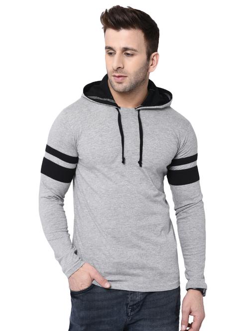 grey cotton hooded t-shirt - 15890612 - Standard Image - 1