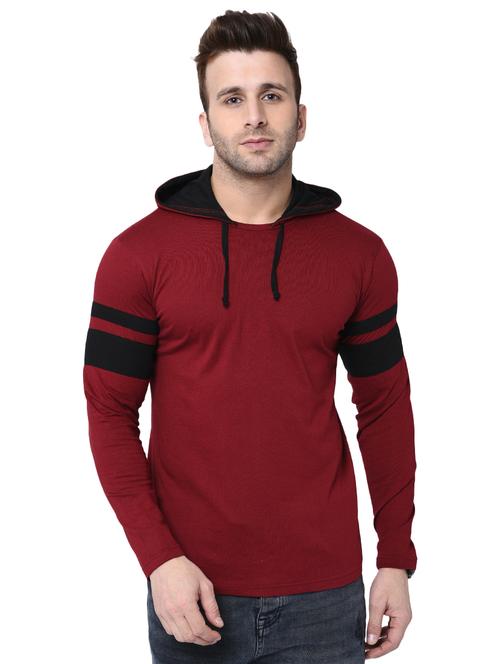 maroon cotton hooded t-shirt - 15890613 - Standard Image - 1