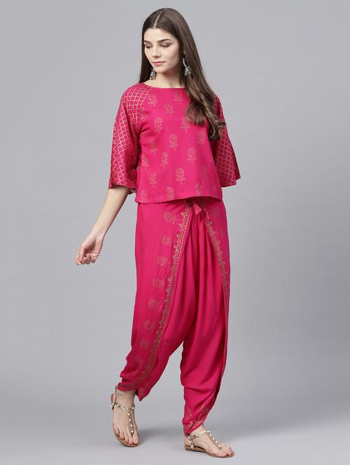 foil printed top with salwar set - 15891762 - Standard Image - 1