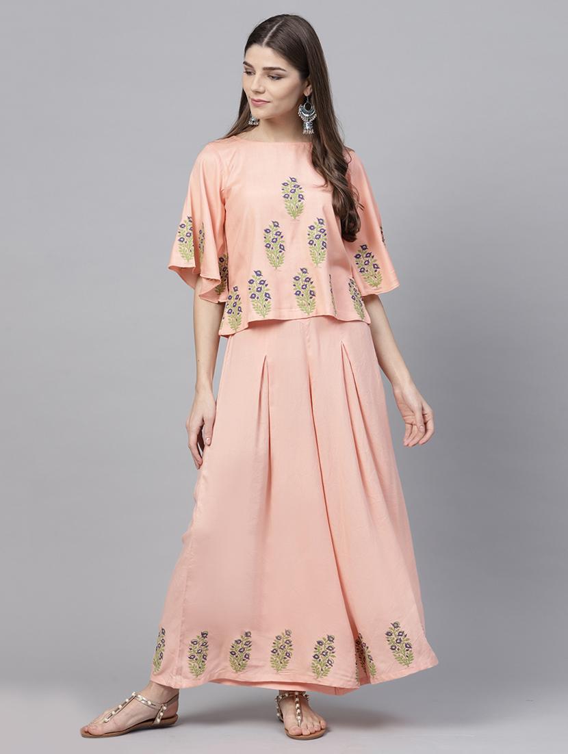 hand block printed top with palazzo set - 15891766 - Zoom Image - 1