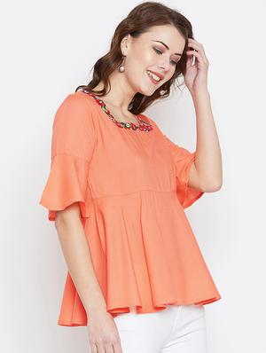 bell sleeved tie back embroidered top - 15891793 - Standard Image - 2