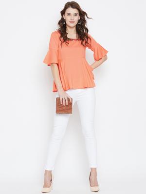 bell sleeved tie back embroidered top - 15891793 - Standard Image - 4