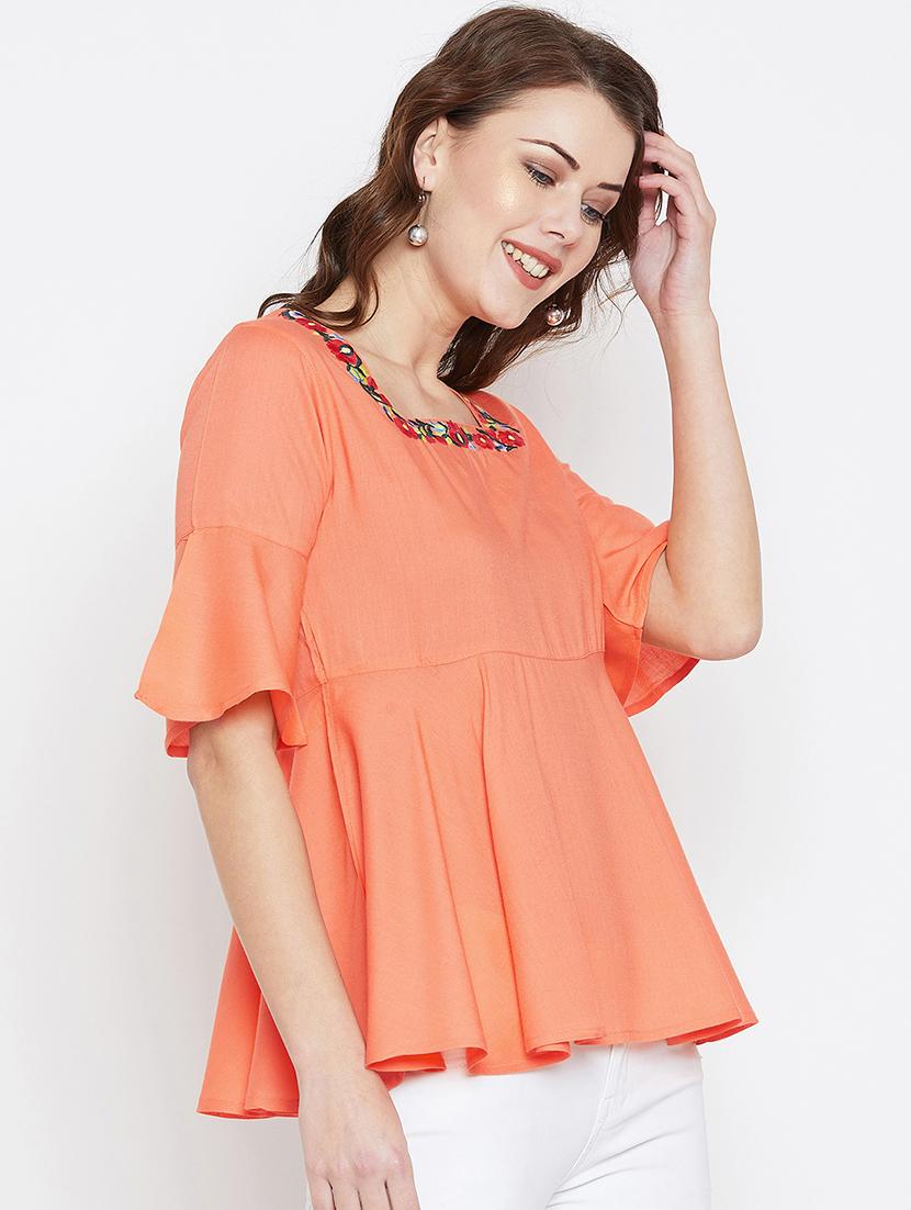 bell sleeved tie back embroidered top - 15891793 - Zoom Image - 2