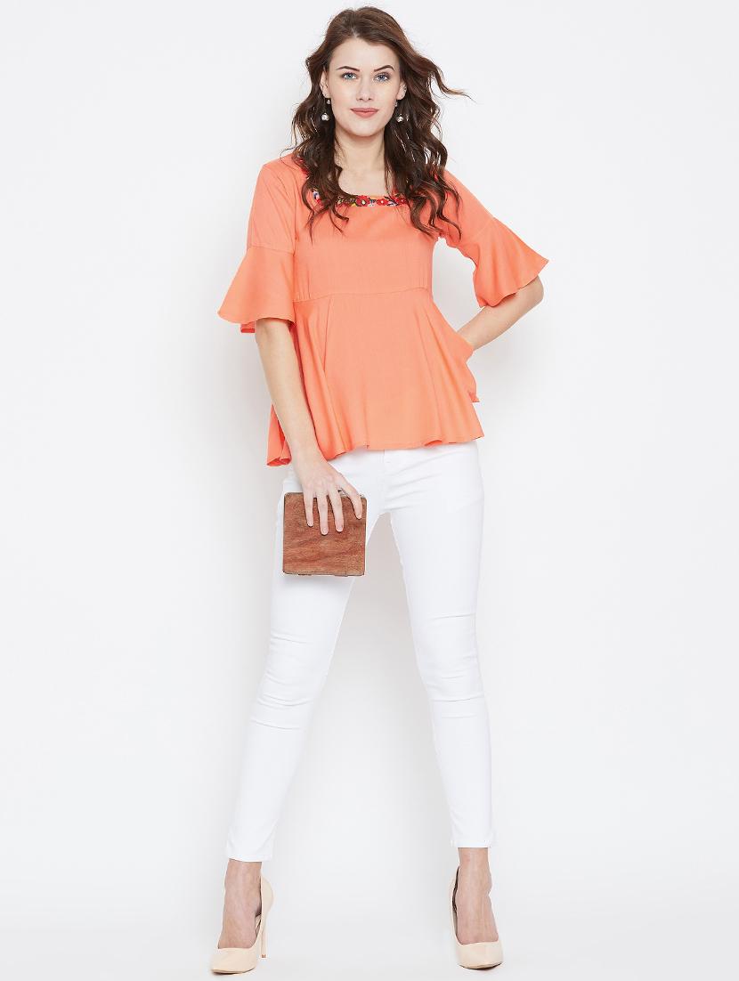 bell sleeved tie back embroidered top - 15891793 - Zoom Image - 4