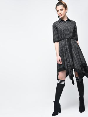 asymmetric tie belted checkered dress - 15894125 - Standard Image - 2