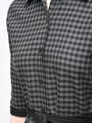 asymmetric tie belted checkered dress - 15894125 - Standard Image - 6