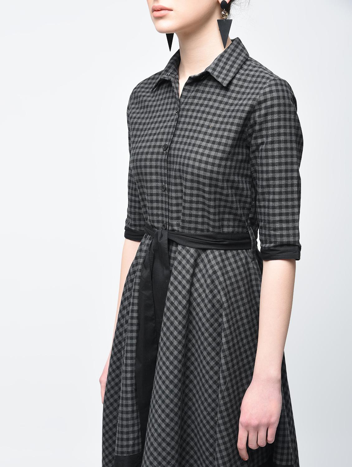asymmetric tie belted checkered dress - 15894125 - Zoom Image - 5