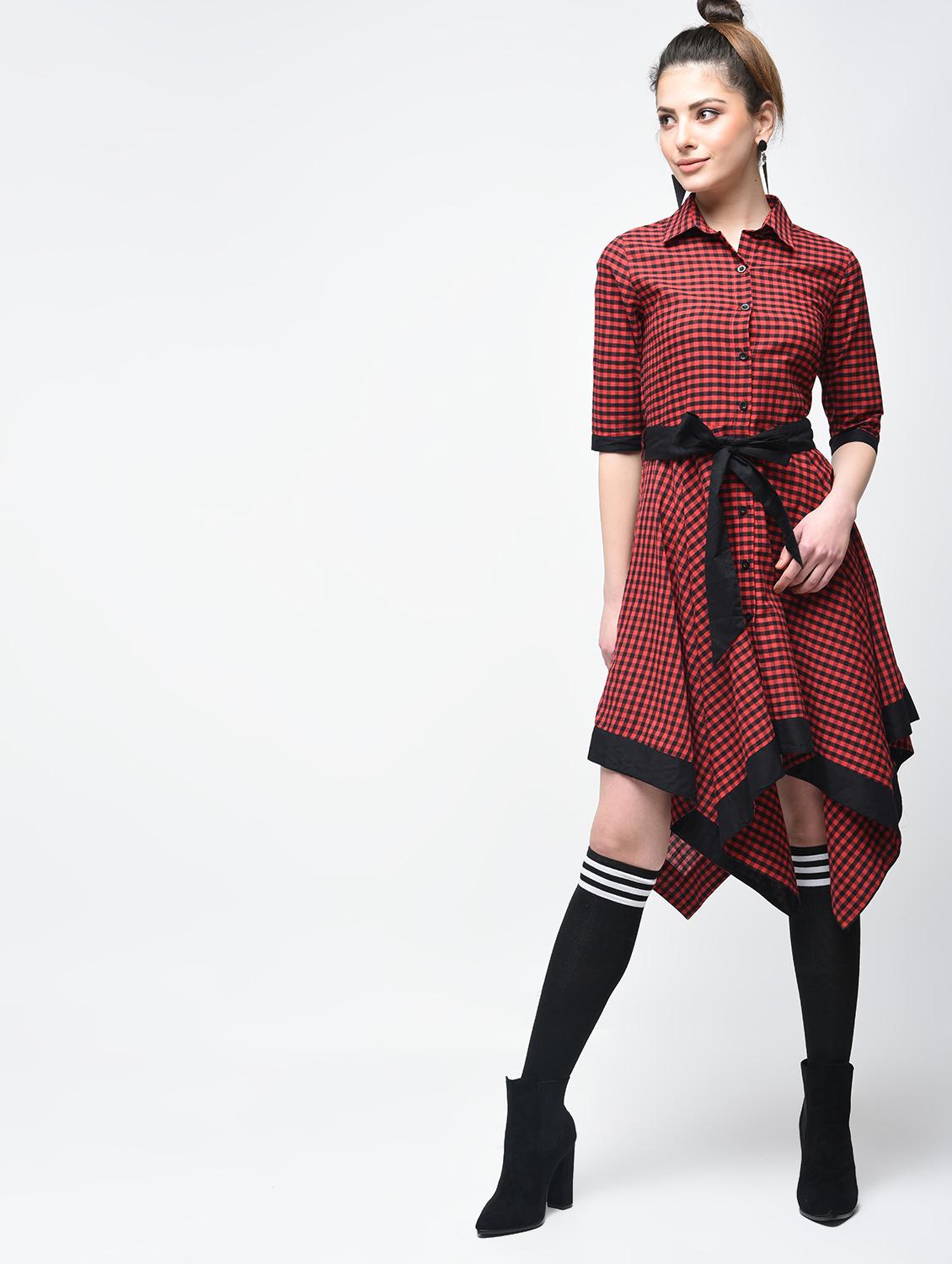 asymmetric tie belted checkered dress - 15894126 - Zoom Image - 2