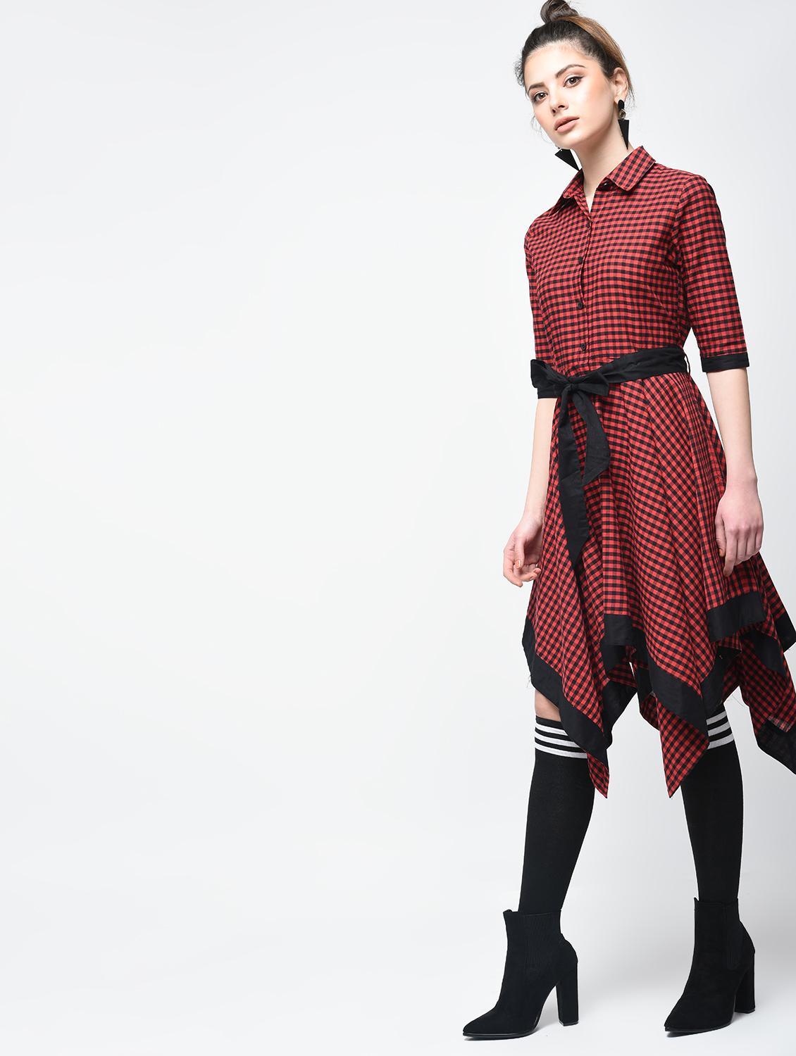 asymmetric tie belted checkered dress - 15894126 - Zoom Image - 3