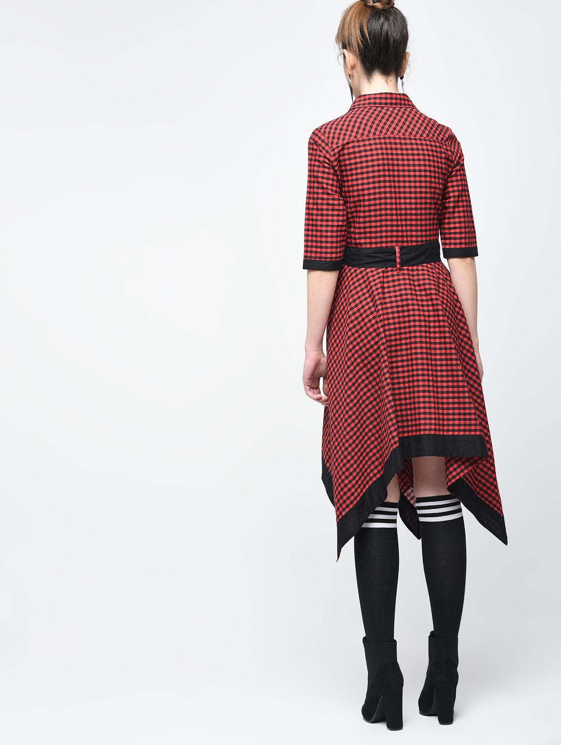 asymmetric tie belted checkered dress - 15894126 - Zoom Image - 4