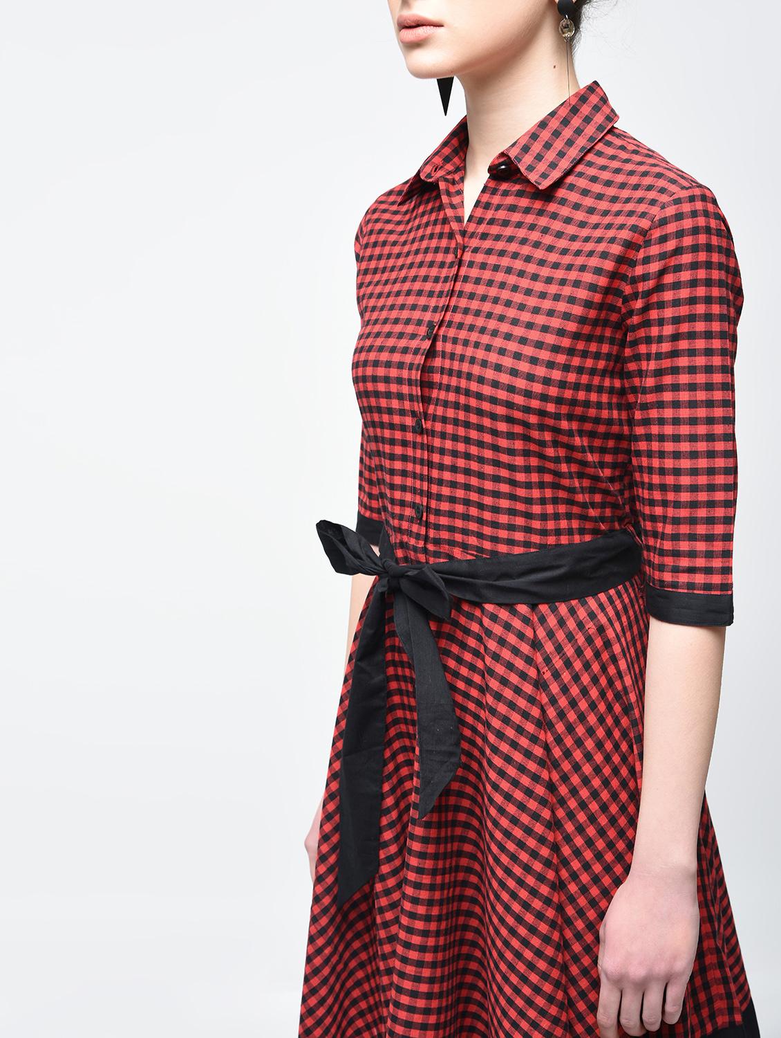 asymmetric tie belted checkered dress - 15894126 - Zoom Image - 5