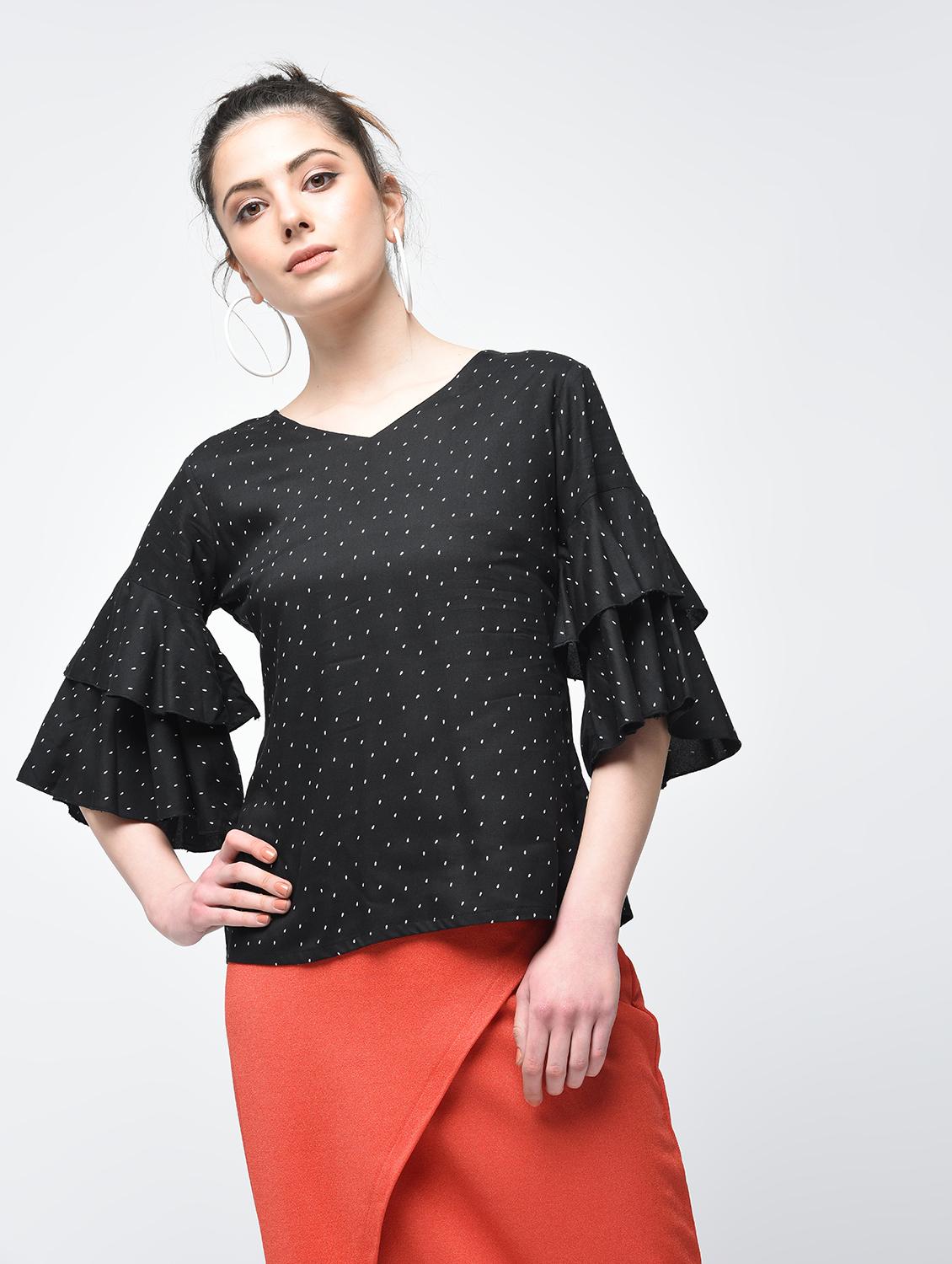 tiered ruffle bell sleeved top - 15894135 - Zoom Image - 2
