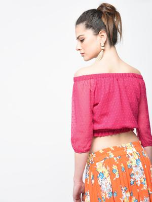 dobby off shoulder crop top - 15894138 - Standard Image - 3