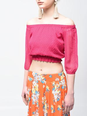 dobby off shoulder crop top - 15894138 - Standard Image - 5