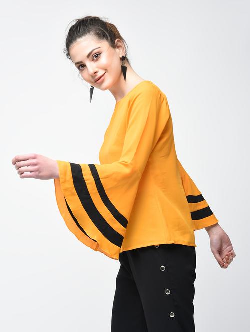 Contrast striped bell sleeved top - 15894142 - Standard Image - 1