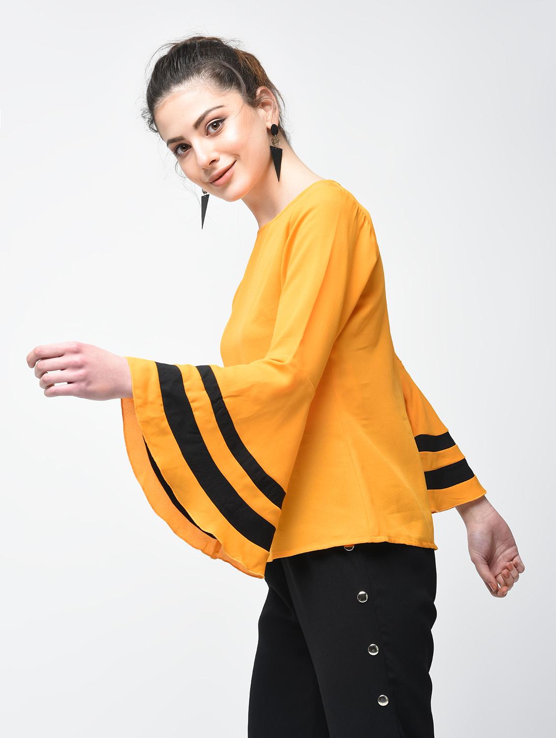Contrast striped bell sleeved top - 15894142 - Zoom Image - 1