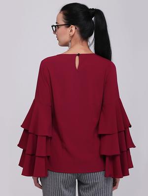 tiered bell sleeve keyhole back top - 15894257 - Standard Image - 2