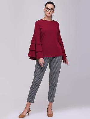 tiered bell sleeve keyhole back top - 15894257 - Standard Image - 3