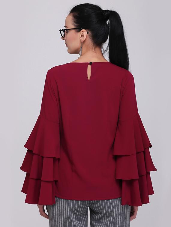 tiered bell sleeve keyhole back top - 15894257 - Zoom Image - 2