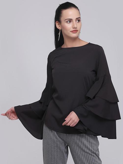 tiered bell sleeve keyhole back top - 15894259 - Standard Image - 1