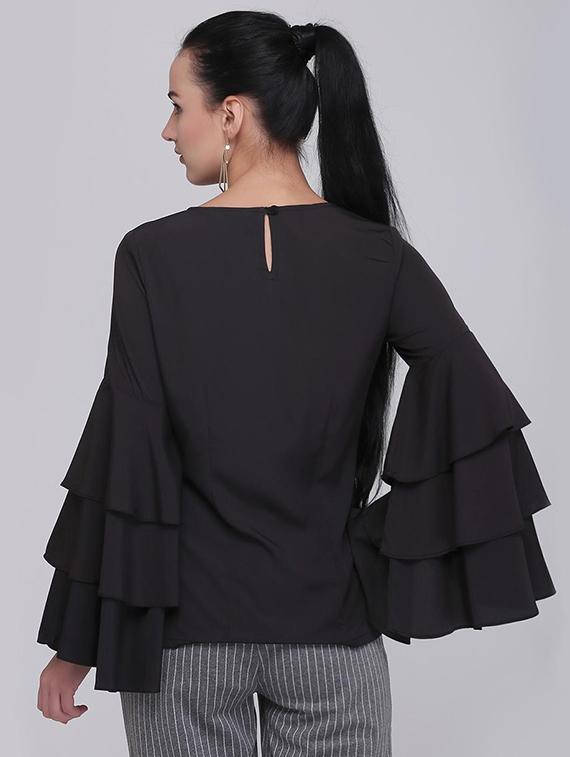tiered bell sleeve keyhole back top - 15894259 - Zoom Image - 2