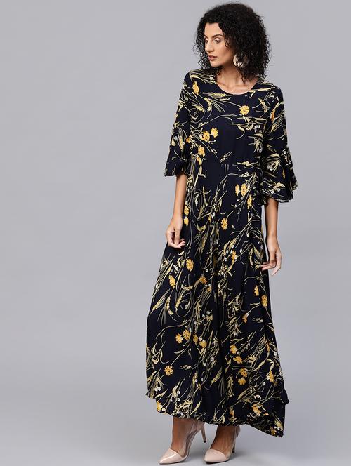 bell sleeves flared ethnic dress - 15894289 - Standard Image - 1