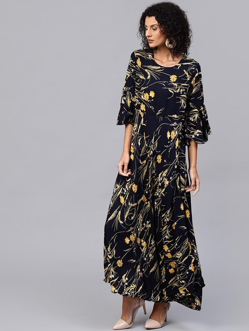 bell sleeves flared ethnic dress - 15894289 - Zoom Image - 1