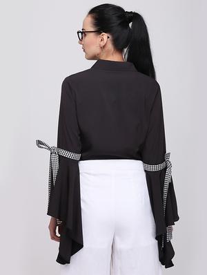 extended bell sleeve tie-knot shirt - 15894361 - Standard Image - 3