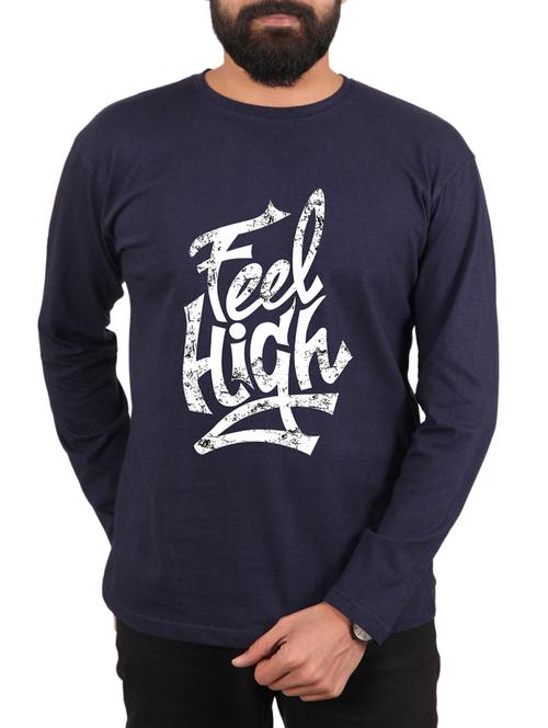navy blue cotton chest print t-shirt - 15894460 - Standard Image - 1