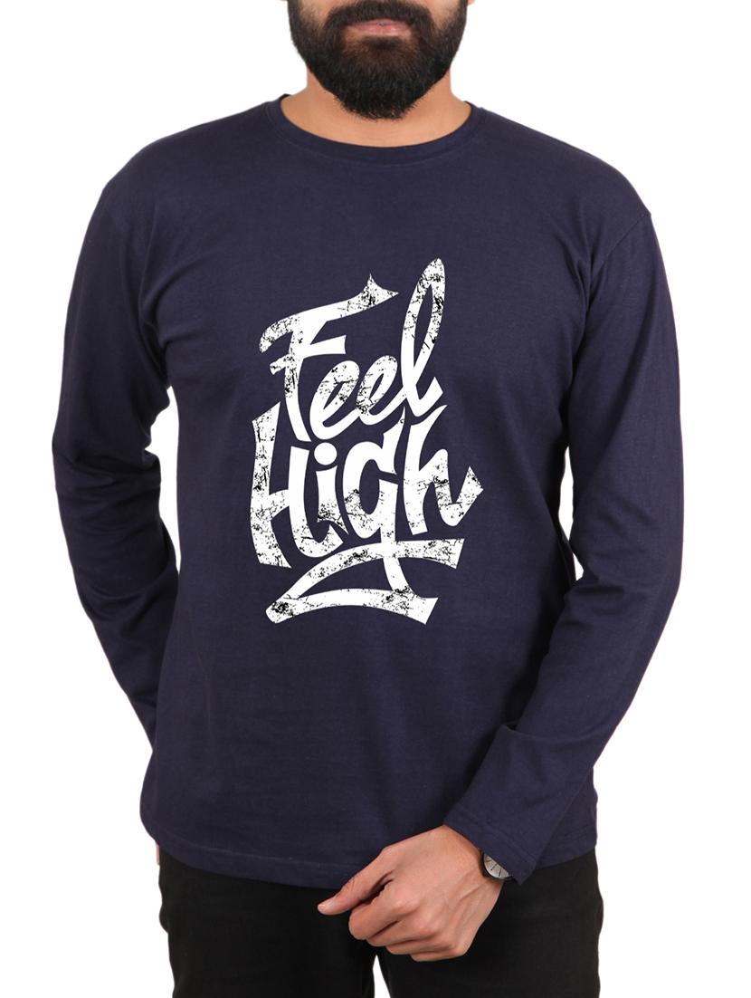 navy blue cotton chest print t-shirt - 15894460 - Zoom Image - 1