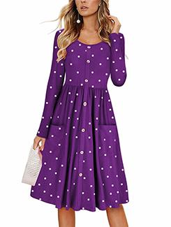 polka dots button up flared dress - 15894668 - Standard Image - 1