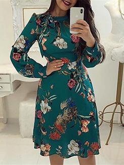 mock neck floral a-line dress - 15894713 - Zoom Image - 1