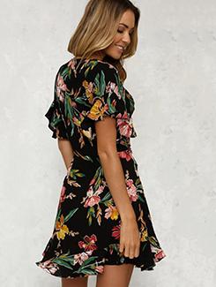 plunged neck floral a-line dress - 15894714 - Zoom Image - 2