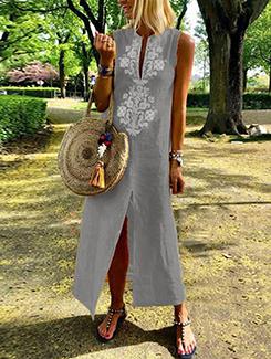 front slit notch neck shift dress - 15894782 - Standard Image - 1
