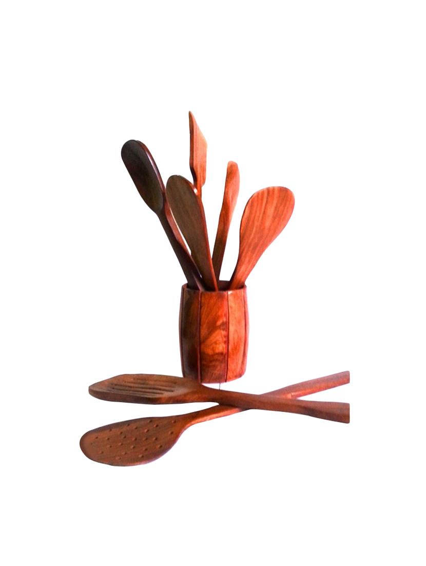 brown wooden spatula set of 7 spatulas with a holder - 15894845 - Zoom Image - 2